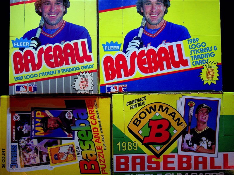 Lot of 4 Unopened 1989 Baseball Boxes - Fleer, Fleer Cello, Donruss, and Bowman (Possible Griffey Jr. Rookies)