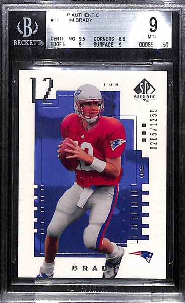 2000 SP Authentic Tom Brady Rookie Card (#265/1250) Graded BGS 9 Mint