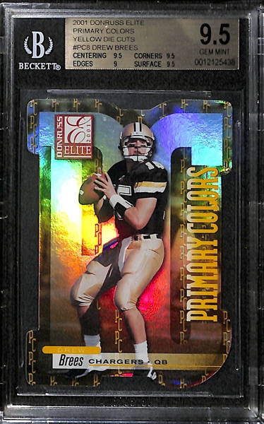 2001 Elite Drew Brees Primary Colors Yellow Die Cut Rookie Card BGS 9.5 Gem Mint #16/75