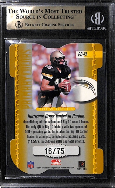 2001 Elite Drew Brees Primary Colors Yellow Die Cut Rookie Card BGS 9.5 Gem Mint #16/75