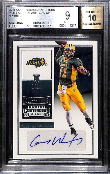 2016 Contenders Draft Picks Carson Wentz Autograph Rookie Card BGS 9 (10 Autograph)