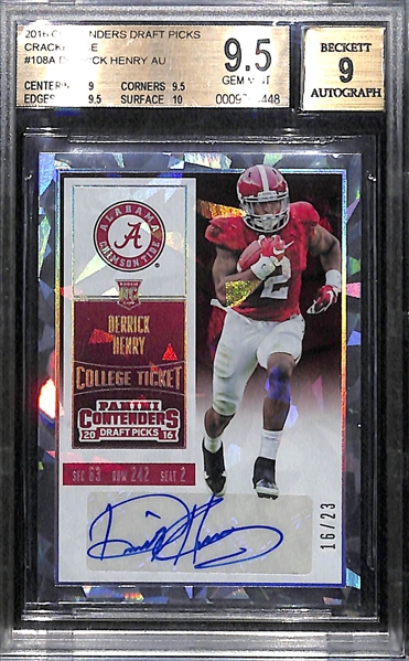 2016 Contenders Draft Picks Cracked Ice Derrick Henry Autograph Rookie #16/23 Card BGS 9.5 Gem Mint (9 Autograph)