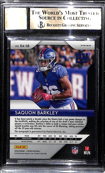 2018 Prizm Saquon Barkley Silver Autograph Rookie BGS 9.5 Gem Mint (10 Autograph)