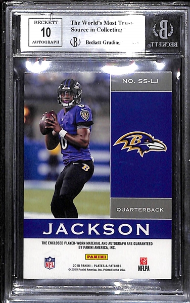2018 Plates & Patches Lamar Jackson Rookie Autograph Jersey Patch #3/15 BGS 9 Mint