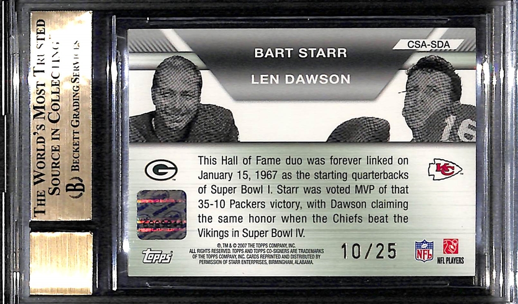 2007 Topps Co-Signers Dual Autograph Gold - Bart Starr & Len Dawson #10/25 Graded BGS 9.5 Gem (10 Autograph)