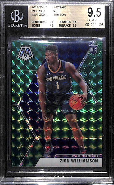 2019-20 Mosaic Zion Williamson Green Prizm Rookie Card BGS 9.5 Gem Mint
