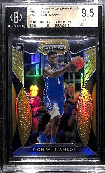 2019-20 Prizm Draft Zion Williamson Gold Prizm Rookie Card #8/10 Graded BGS 9.5 Gem Mint