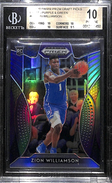2019-20 Prizm Draft Zion Williamson Green/Purple Prizm Rookie Card #73/199 Graded BGS 10 Pristine