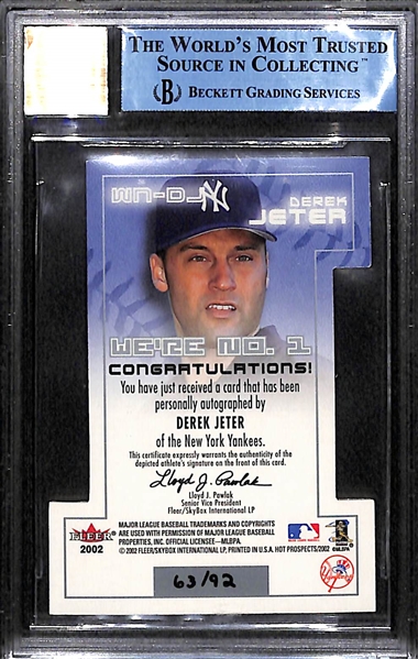 2002 Fleer Hot Prospects Derek Jeter Autograph We're No. 1 #ed 63/92 BGS Authentic (10 Autograph Grade)