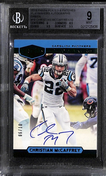 Football Lot - 2018 Christian McCaffrey Plates & Patches #/10, 2015 Agholor Nat. Treasures Auto Patch #/25 BGS 9.5 (9 Auto), 2019 Encased DK Metcalf #/50 BGS 9.5 (10 Auto) 