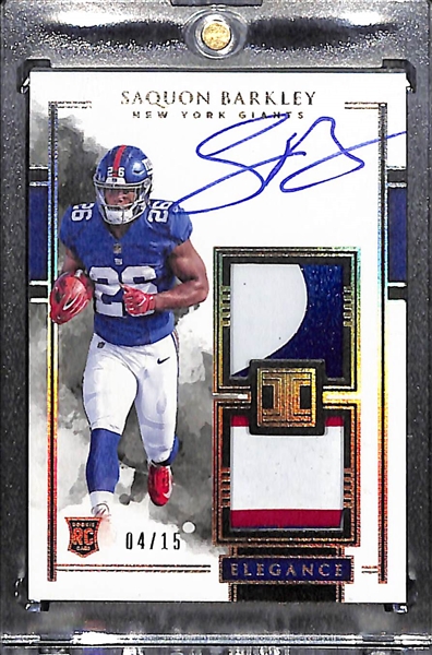 2018 Panini Impeccable Elegance Saquon Barkley Autograph Helmet/Glove Rookie Card #4/15