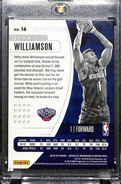 2019-20 Panini Absolute Zion Williamson Rookie Card (Purple Short Print) #21/25