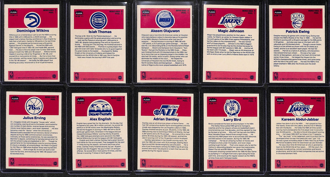 1986-87 Fleer Basketball Sticker Partial Set (Missing Only Michael Jordan Sticker) - 10 of 11 Stickers