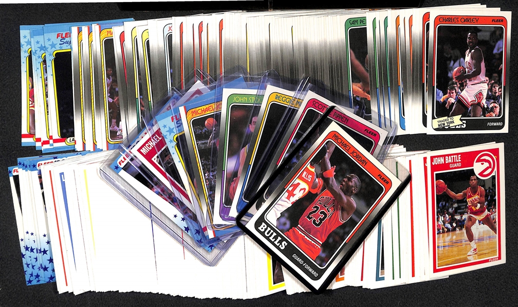 1988-89 Fleer and 1989-90 Basketball Complete Sets Including Both Sticker Set - All 132 Cards and 11 Stickers From Both Years
