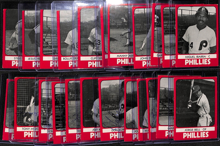 1980 TCMA Reading Phillies Partial Team Set of 23 Cards (Missing Sandberg) w. George Bell (Unsigned) and 10 Autographed Cards  (Inc. Mark Davis and Bob Denier) - JSA Auction Letter