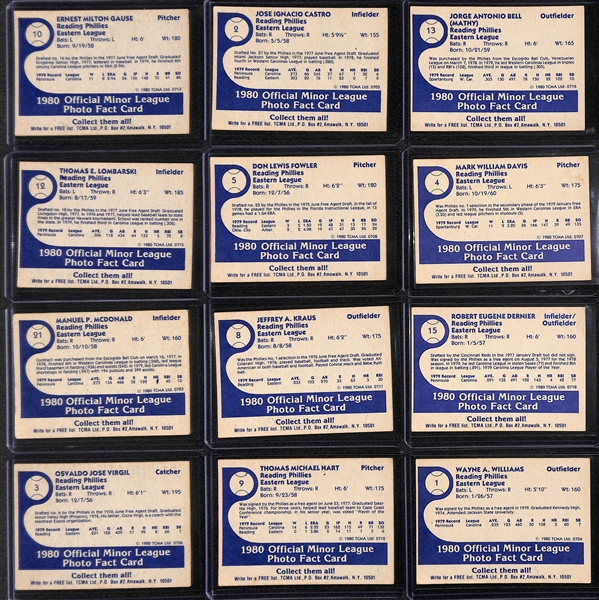 1980 TCMA Reading Phillies Partial Team Set of 23 Cards (Missing Sandberg) w. George Bell (Unsigned) and 10 Autographed Cards  (Inc. Mark Davis and Bob Denier) - JSA Auction Letter