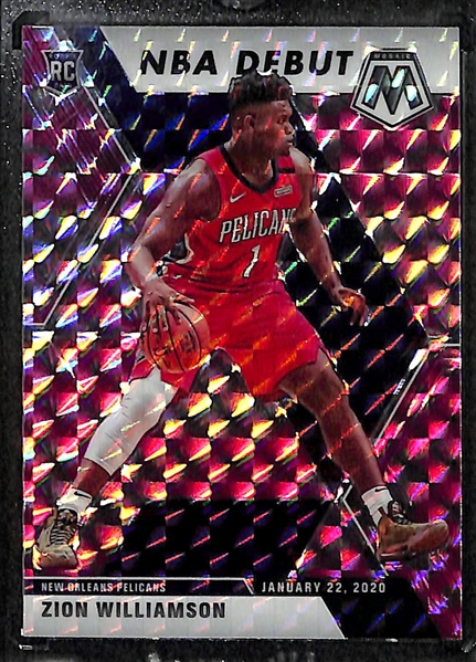 2019-20 Zion Williamson Rookie Lot (Prizm Draft Silver, Mosaic Pink Camo Debut, and Prizm Draft Crusade Silver)