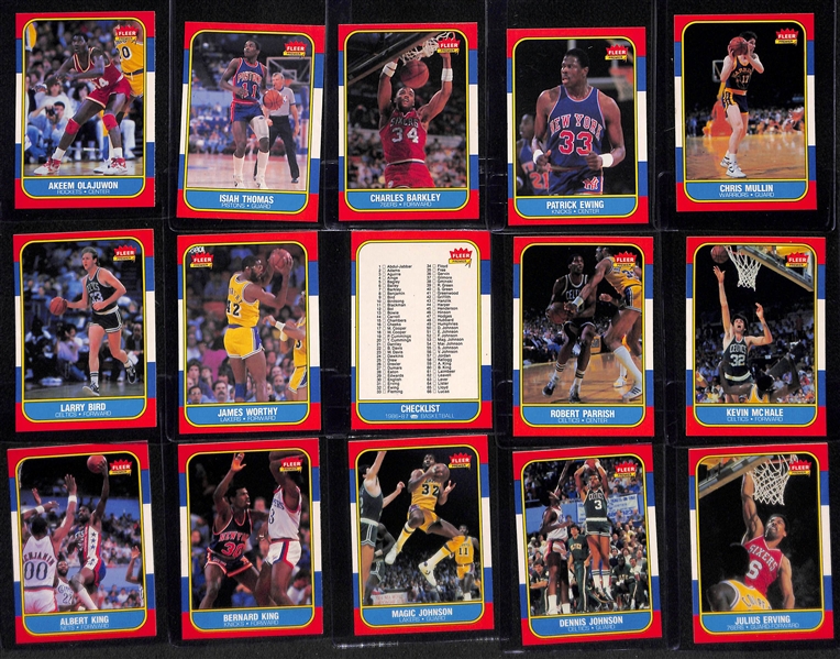 Nice Lot of (86) 1986-87 Fleer Basketball Cards & Stickers w. Rookies & Stars (Barkley, Ewing, Bird, Mullin, Dr. J, Olajuwon, I. Thomas)