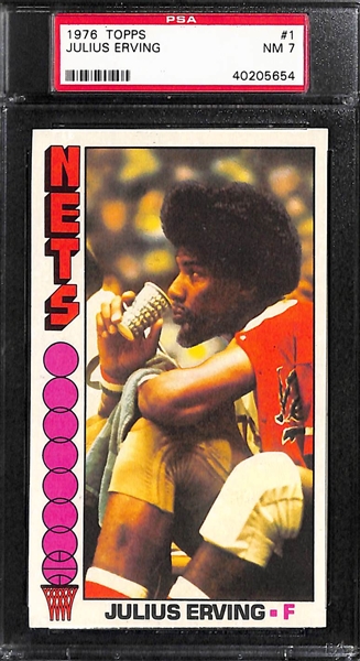 Julius Erving Graded Lot - 1976 #1 Graded PSA 7 and 1977 #100 Graded PSA 8