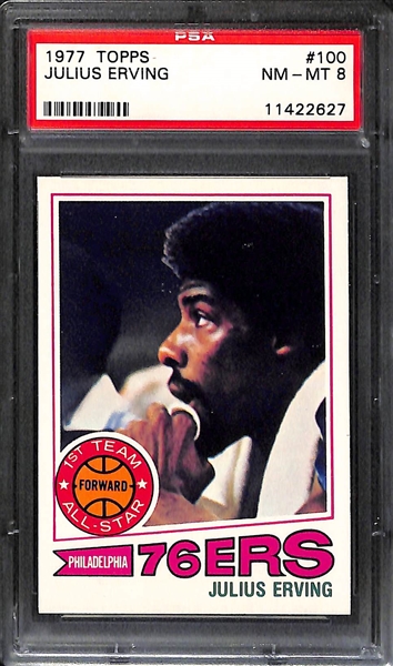 Julius Erving Graded Lot - 1976 #1 Graded PSA 7 and 1977 #100 Graded PSA 8