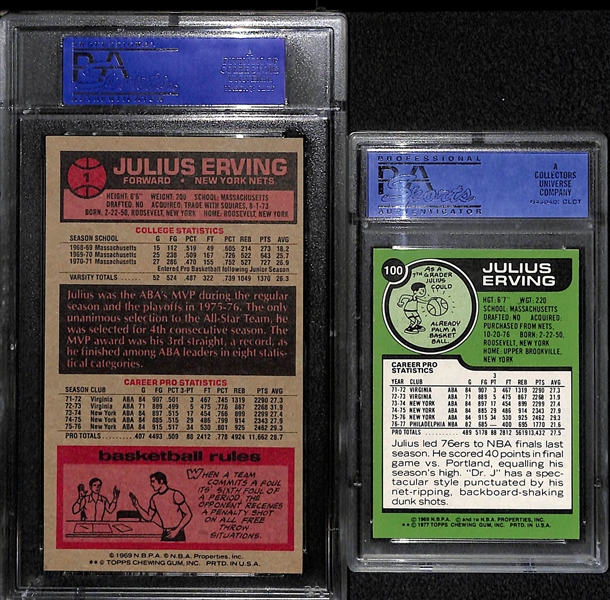 Julius Erving Graded Lot - 1976 #1 Graded PSA 7 and 1977 #100 Graded PSA 8