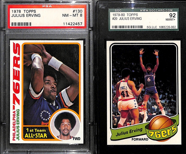 Julius Erving Graded Lot - 1978 #130 Graded PSA 8 and 1979 #20 Graded SGC 92 (8.5)