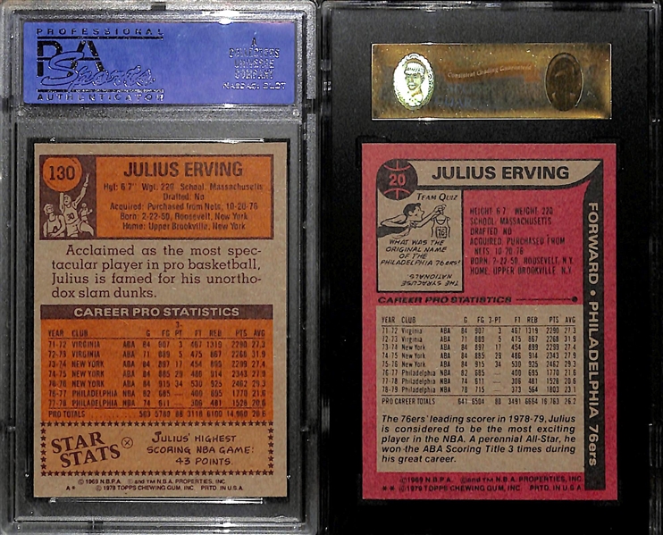Julius Erving Graded Lot - 1978 #130 Graded PSA 8 and 1979 #20 Graded SGC 92 (8.5)