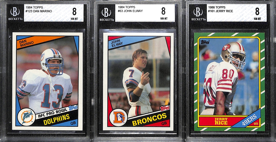 BGS 8 Rookie Football Lot - Dan Marino, John Elway, and Jerry Rice