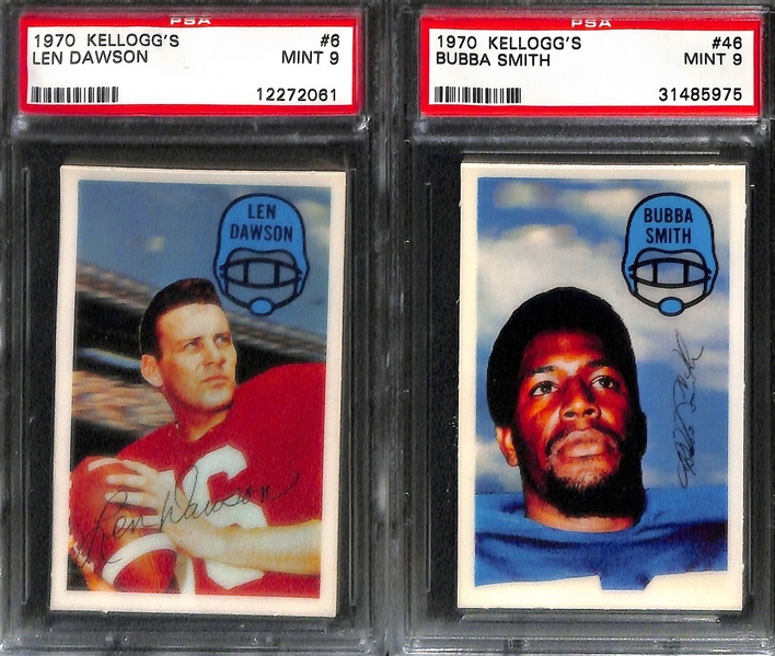 (8) 1970 Kellogg's 3-D Football Cards (All PSA 9) - Unitas, Lilly, Maynard, Matte, Dawson, B. Smith, G. Washington, Mackey
