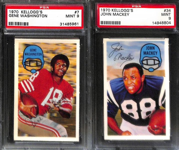 (8) 1970 Kellogg's 3-D Football Cards (All PSA 9) - Unitas, Lilly, Maynard, Matte, Dawson, B. Smith, G. Washington, Mackey