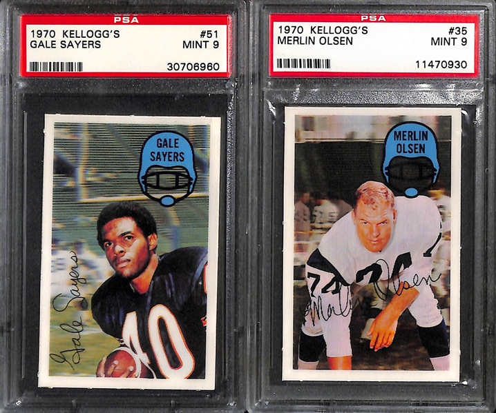 (9) 1970 Kellogg's 3-D Football Cards (All PSA 9 or PSA 8) w. Sayers, Olsen, Butkus, Renfro, Griese, Karras, Csonka, Alworth, Bell