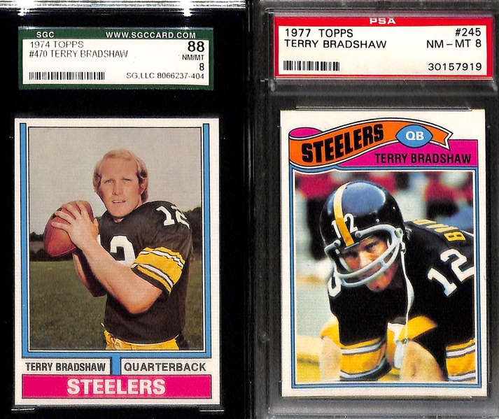 (5) High-Grade Terry Bradshaw Lot - 1972 BVG 7.5, 1972 IA PSA 8, 1972 Sunoco PSA 9, 1974 SGC 8, 1977 PSA 8