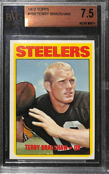 (5) High-Grade Terry Bradshaw Lot - 1972 BVG 7.5, 1972 IA PSA 8, 1972 Sunoco PSA 9, 1974 SGC 8, 1977 PSA 8