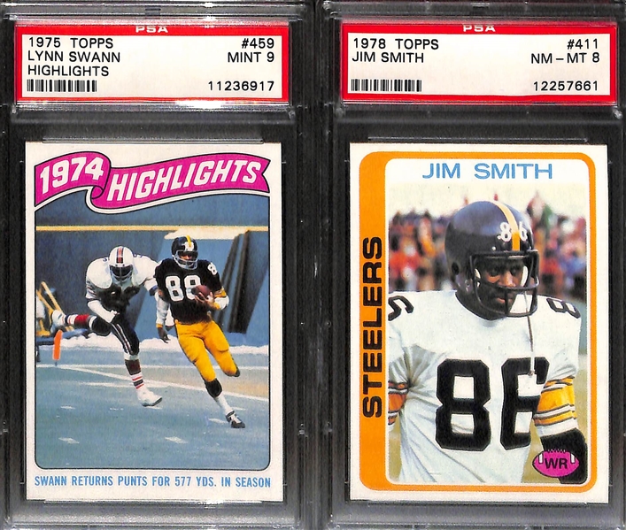(6) Steelers Graded Lot - 1969 Russell PSA 8, 1971 Kellogg's Russell PSA 8, (2) 1972 Greenwood Cards (Both PSA 8), 1975 Swann HL PSA 9, 1978 J. Smith PSA 8