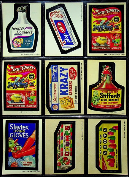 Lot of Assorted 1973-74 Topps Wacky Packages from Series 1-8 - 224 Stickers & 43 Checklists