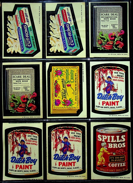 Lot of Assorted 1973-74 Topps Wacky Packages from Series 1-8 - 224 Stickers & 43 Checklists