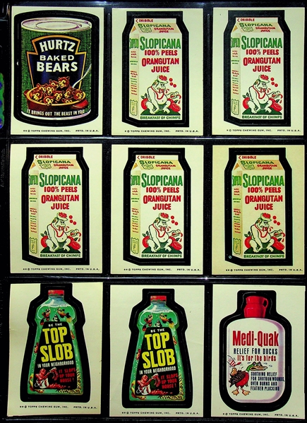 Lot of Assorted 1973-74 Topps Wacky Packages from Series 1-8 - 224 Stickers & 43 Checklists