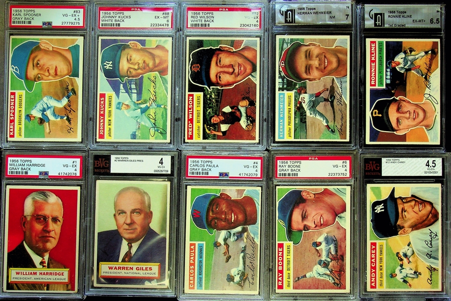 1956 Topps Baseball Card Complete Set of 340 Cards (65 Graded Cards) 