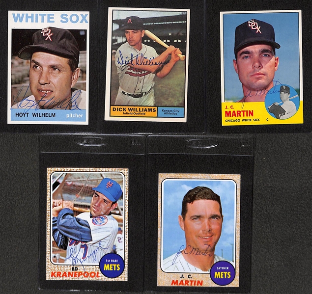 (5) Signed Topps Baseball Cards - 1964 H. Wilhelm, 1961 D. Williams, 1963 JC Martin, 1968 JC Martin, 1968 Kranepool