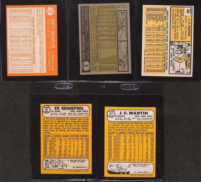 (5) Signed Topps Baseball Cards - 1964 H. Wilhelm, 1961 D. Williams, 1963 JC Martin, 1968 JC Martin, 1968 Kranepool