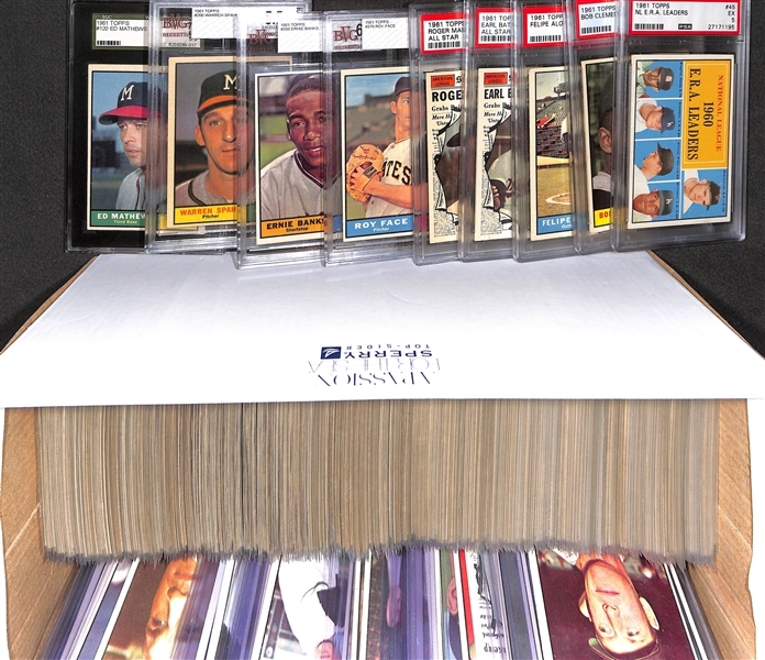 1961 Topps Baseball Near Complete Set (537 of 587 Cards) w. 5 PSA Graded Cards - Maris All Star PSA 6