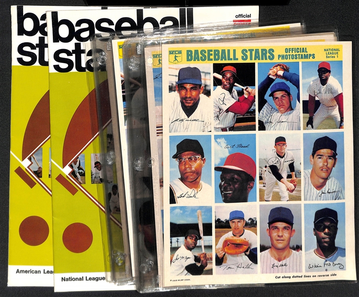 1969 Sports Collectors MLB Baseball Stamp Set (Both AL and NL Books and All 18 Stamp/Sticker Sheets)