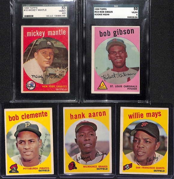1959 Topps Baseball Card Complete Set w. Graded Mickey Mantle (SGC 4.5) & Bob Gibson Rookie (SGC 4)