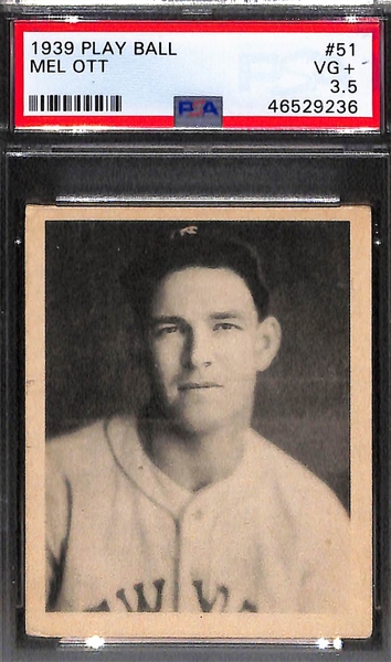 Lot of (3) Graded 1939 Play Ball Cards - Mel Ott PSA 3.5 and (2) Carl Hubbell Cards (PSA 5 and PSA 2.5)