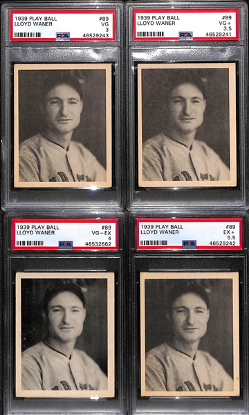 Lot of (4) Lloyd Waner Graded 1939 Play Ball Cards (PSA 3, PSA 3.5, PSA 4, and PSA 5.5)