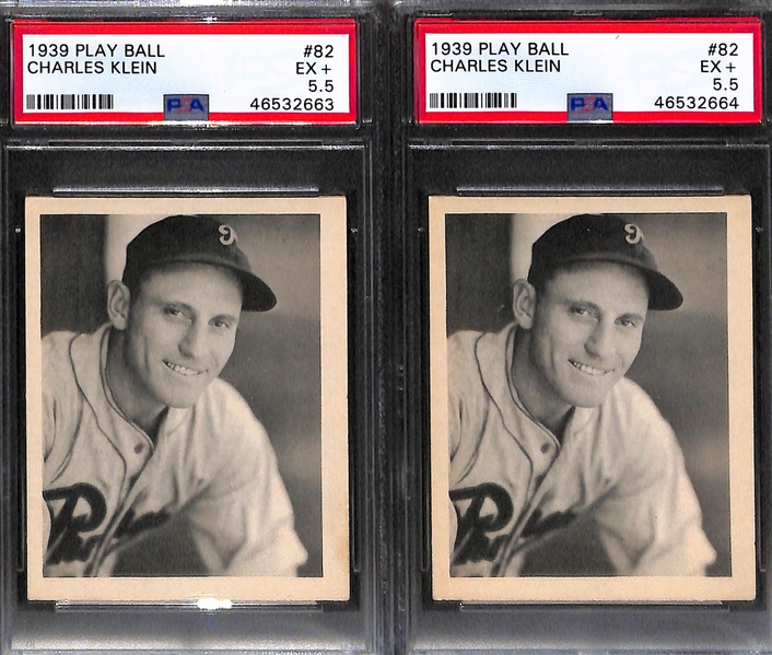 Lot of (3) Chuck Klein Graded 1939 Play Ball Cards (PSA 5, PSA 5.5, and PSA 5.5)