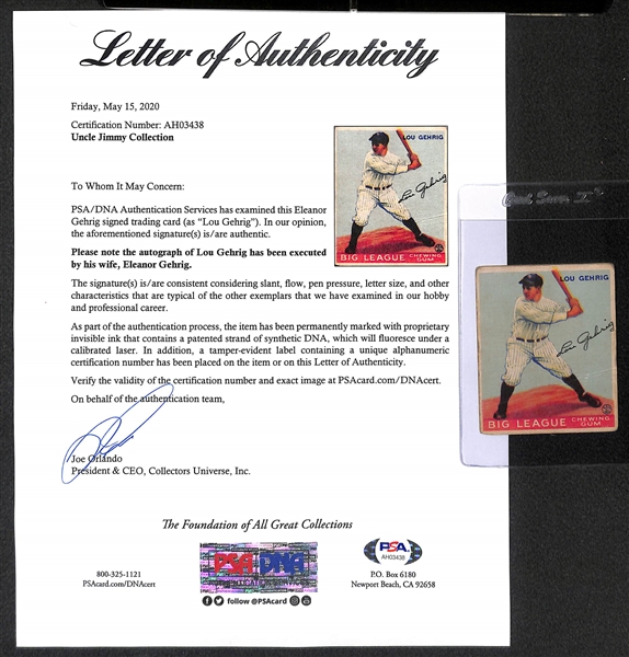 Eleanor Gehrig Penned Lou Gehrig 1933 Goudey Card #160 (Signature is by Mrs. Gehrig but in Lou's Name) - JSA LOA