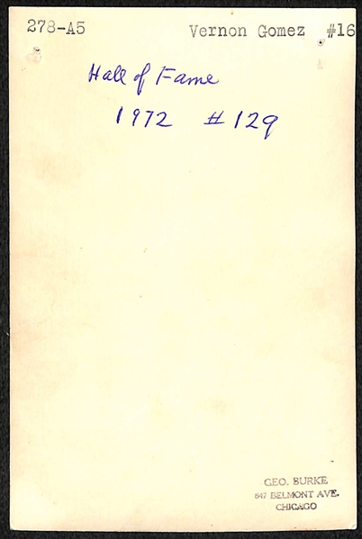 1930s Original 1930s Type 1 Lefty Gomez Photo By George Burke (Iconic Photo Used for His 1939 Play Ball Card)