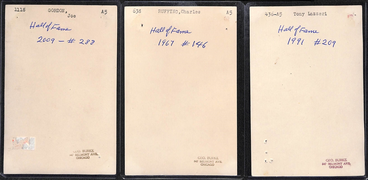 Lot of (3) 1930s Yankees Type 1 Photos by George Burke (Joe Gordon, Red Ruffing, Tony Lazzeri)