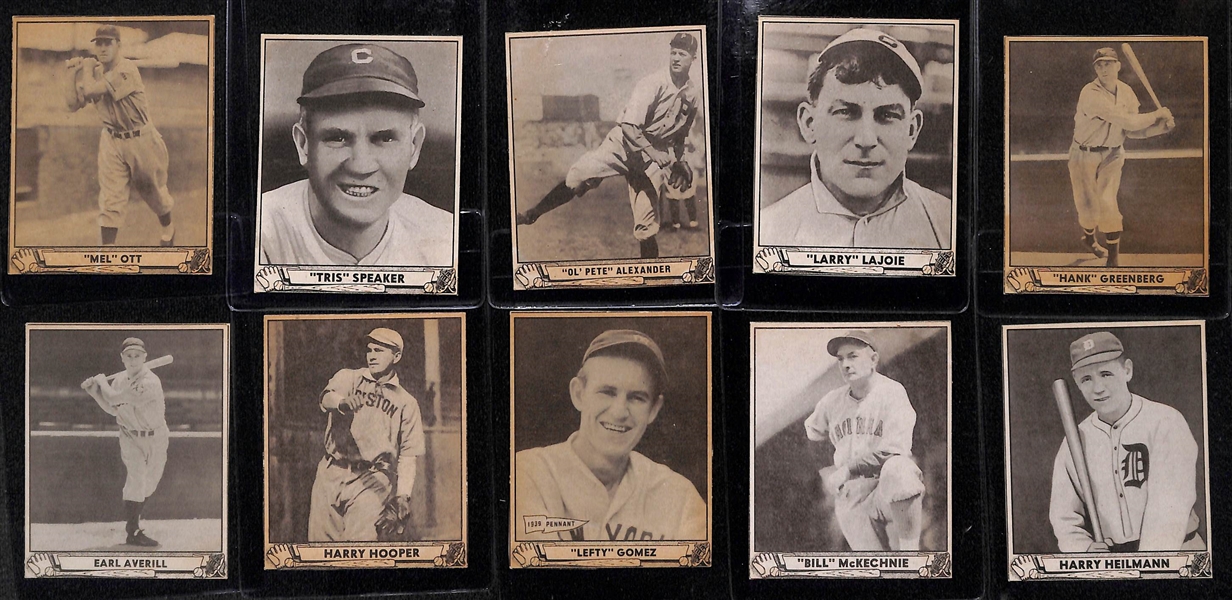 Lot of (10) Authentic/Trimmed HOFer 1940 Play Ball Cards - Ott, Speaker, Alexander, Lajoie, Greenberg, Averill, Hooper, Gomez, McKechnie, Heilmann